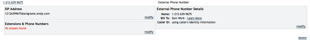 Select the external phone number in the OnSIP Admin Portal Select the external phone number in the OnSIP Admin Portal