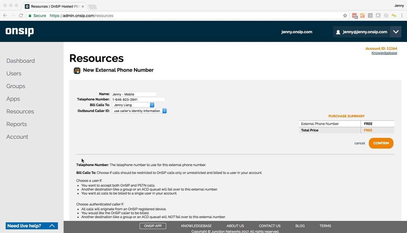 Edit external phone number in the OnSIP Admin Portal Edit external phone number in the OnSIP Admin Portal