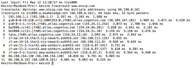 Sample traceroute results Sample traceroute results